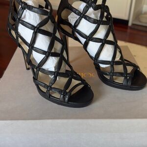 Jimmy Choo Black Leather Cage Stiletto Sandals